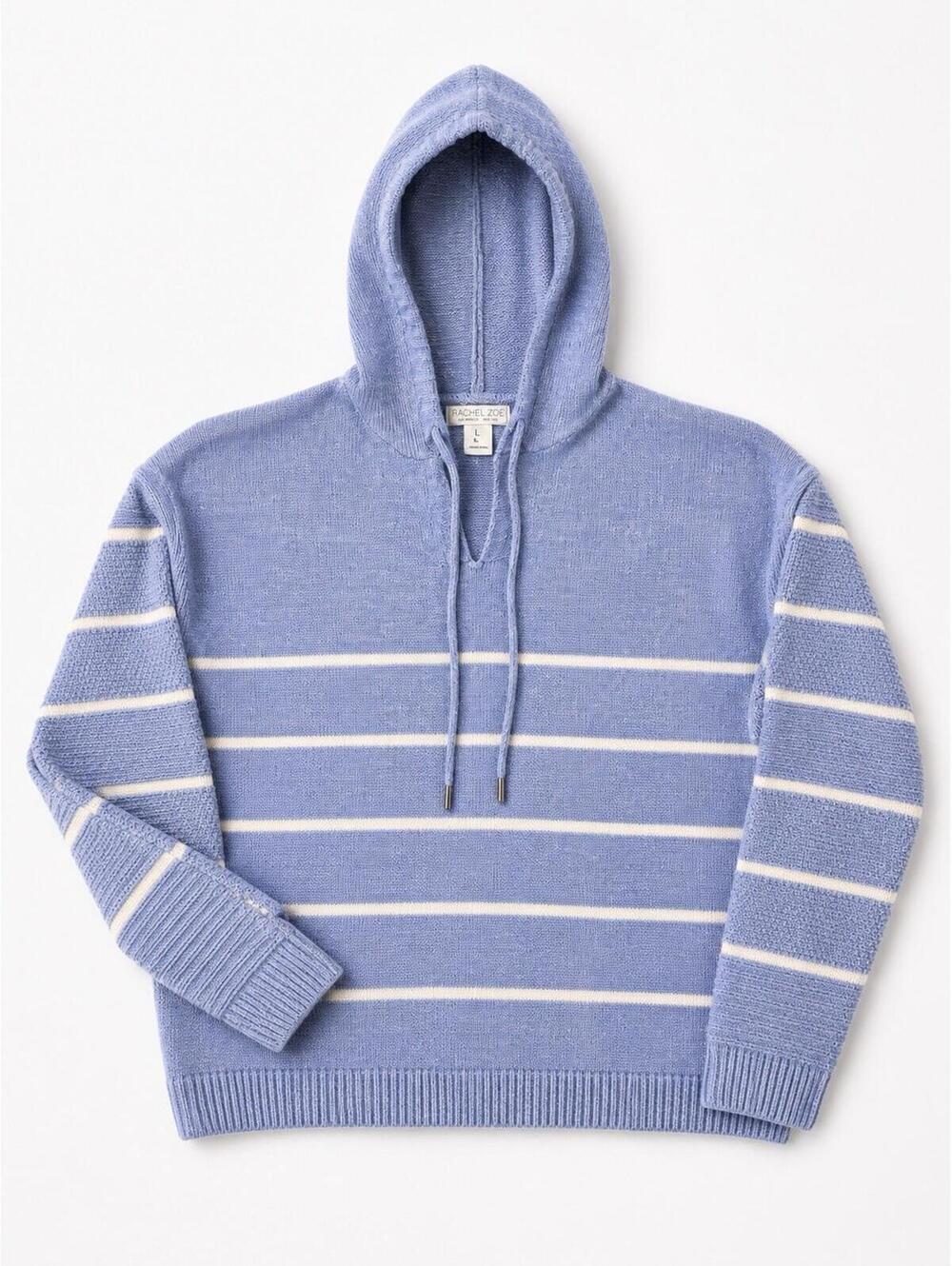 Rachel Zoe Women's Knit Feel Hood Sweater‎ color White /Purple  Stripes